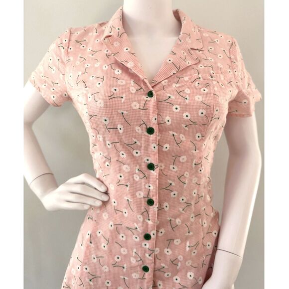 Modcloth Daytime Dynamo Pink Floral Daisy Shirt Dress Casual Gingham Sundress 4 - Picture 7 of 13